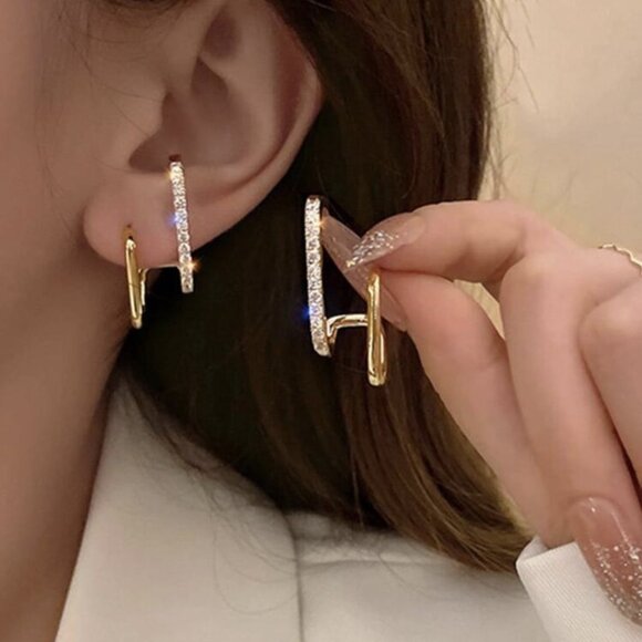 UNIQUE YELLOW GOLD AND SILVER EARRINGS FOR WOMEN - Picture 4 of 4